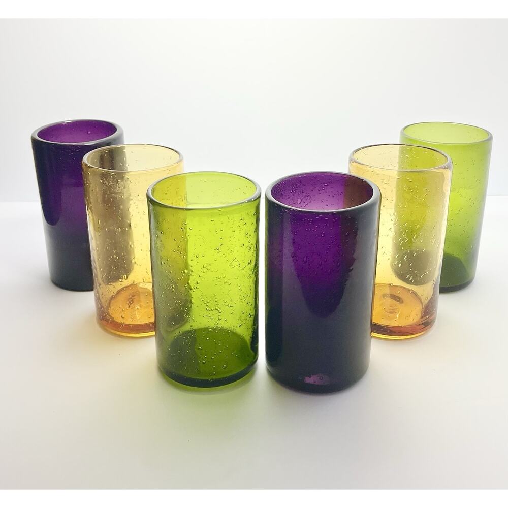 Artland “Iris” 6 Colorful Blown Highball Tumbler Drinking Glasses 5 3/4” 18oz - Picture 3 of 6